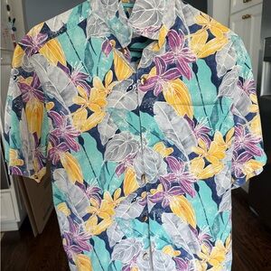 Men's Tommy Bahama Floral Short-Sleeve Shirt - Teal, Yellow & Purple